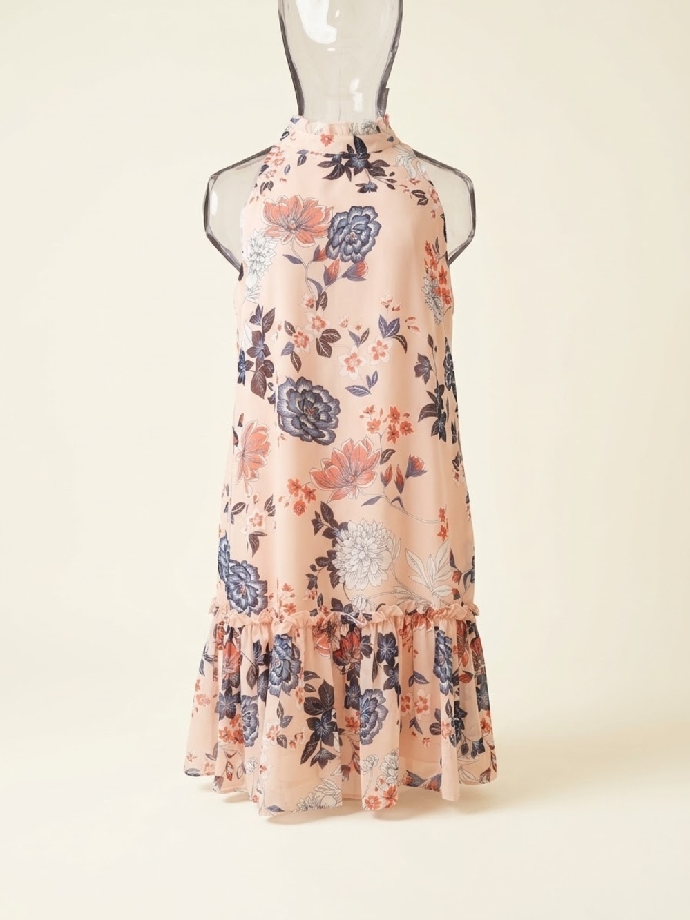 Vince Camuto Peach Floral Halter Midi Dress